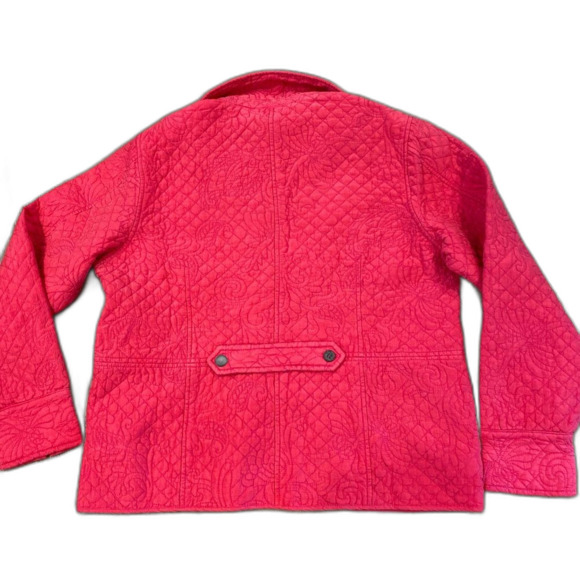Stella Kiko Ruby Red Silk Quilted Button front Jacket Size Medium - Picture 6 of 8